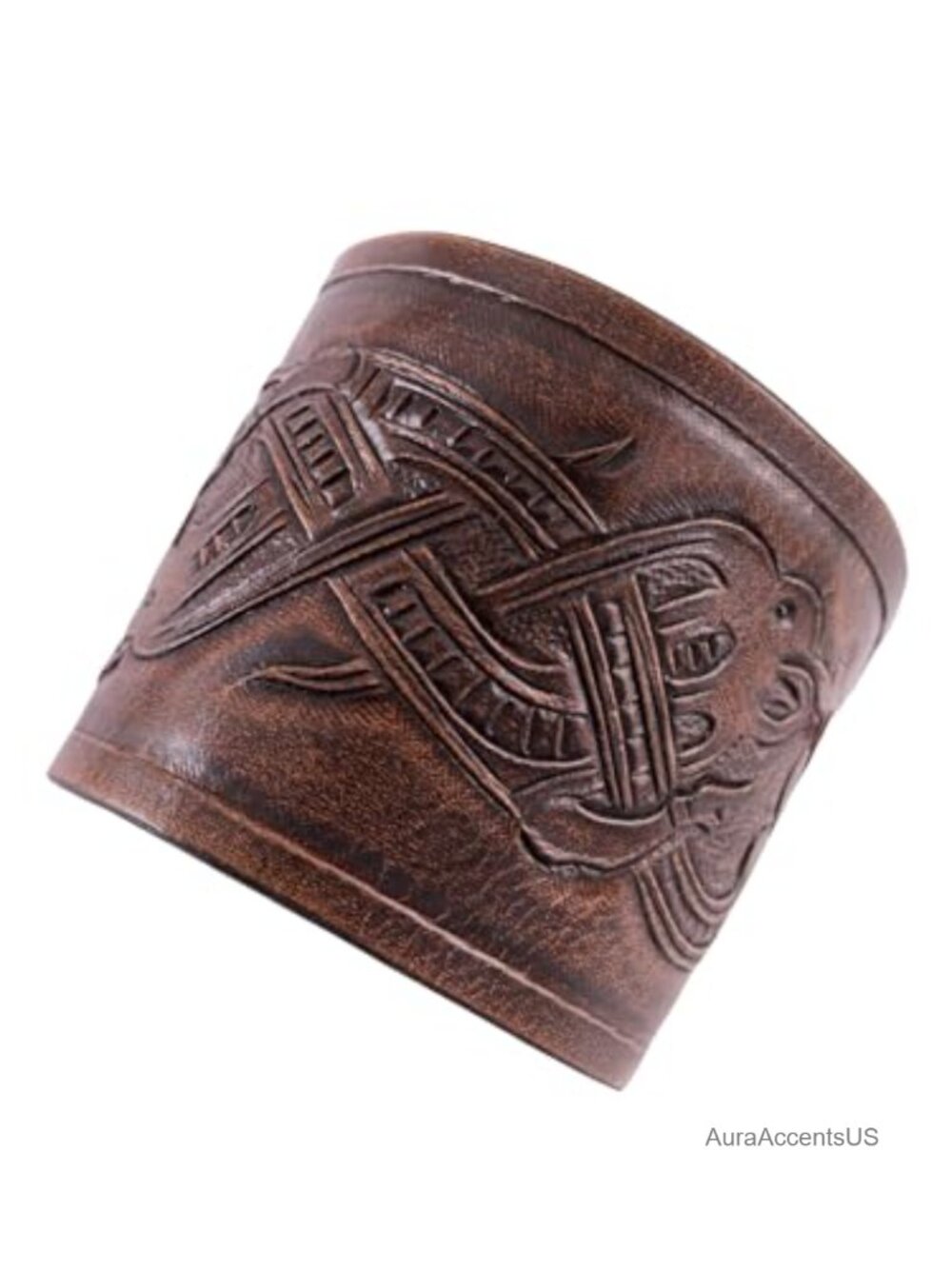 Pair Genuine Leather Bracers Embossed Dragon Viking Wristband Medieval